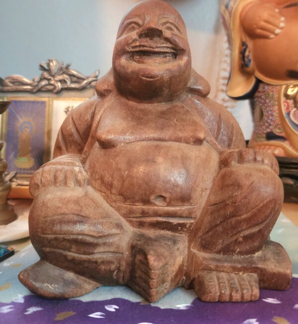 Laughing Happy Buddha Teak wood/ships free