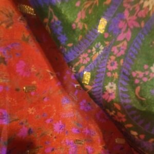 silk sari, red and green with gold. free ship